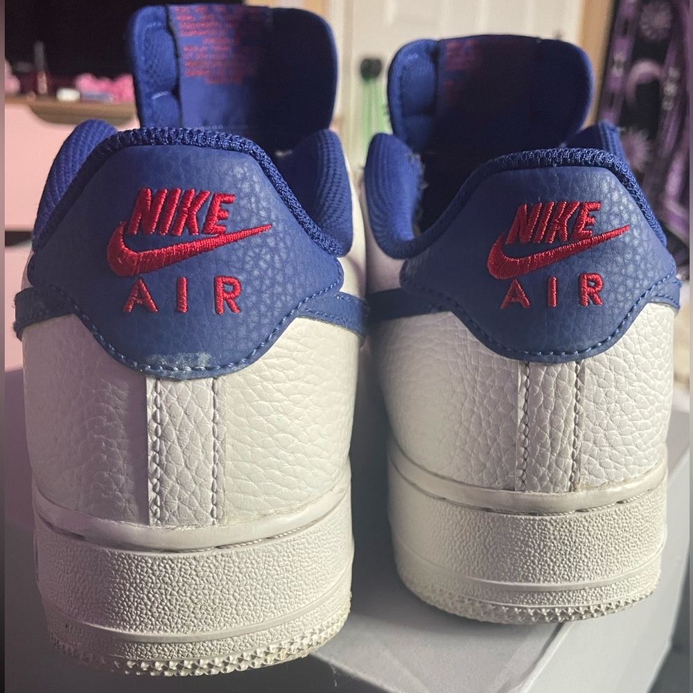 Red white and blue nike leather